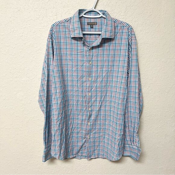 Peter Millar Shirt E4 Men’s Plaid Summer Comfort Button Down Nylon Size XL - Picture 1 of 6